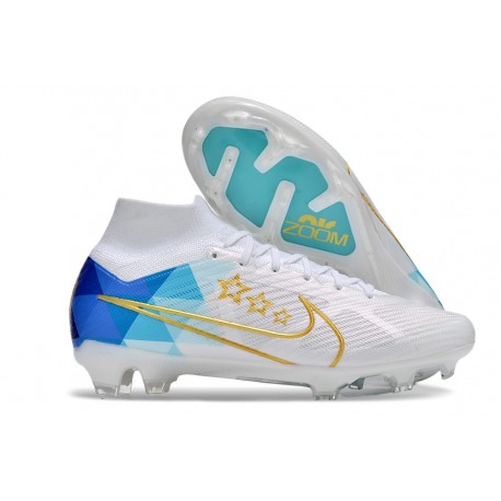 Scarpe Nike Zoom Mercurial Superfly IX Elite Fg Bianco Blu Oro