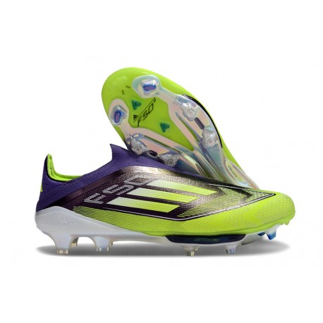 Scarpe adidas F50+ Senza Lacci FG Viola Rush Ftwr Bianco Limone Lucido