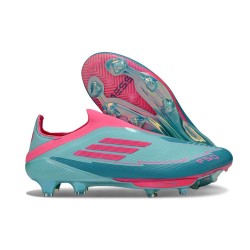 Scarpe adidas F50+ Senza Lacci FG Messi Flash Acqua Rosa Lucido Ciano Lucido