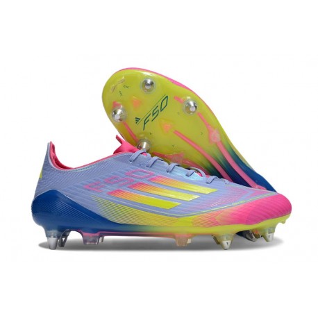 Scarpe Nuovo adidas F50 Elite SG Blu Fusion Limone Lucido Rosa Lucido