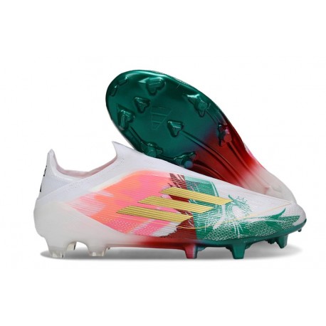 Scarpe Adidas F50 Elite Senza Lacci FG Bianco Rosa Verde Or