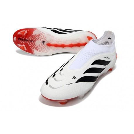 Scarpa Nuovo adidas Predator Elite Laceless FG Bianco Rosso Nero